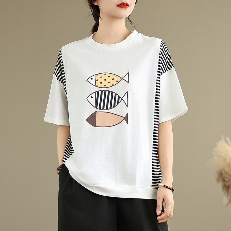 

Dimanaf Лето 2025 Базовые женские футболки больших размеров с коротким рукавом, с принтом, с круглым вырезом, топы, футболки, свободная рубашка, макси One Size белый