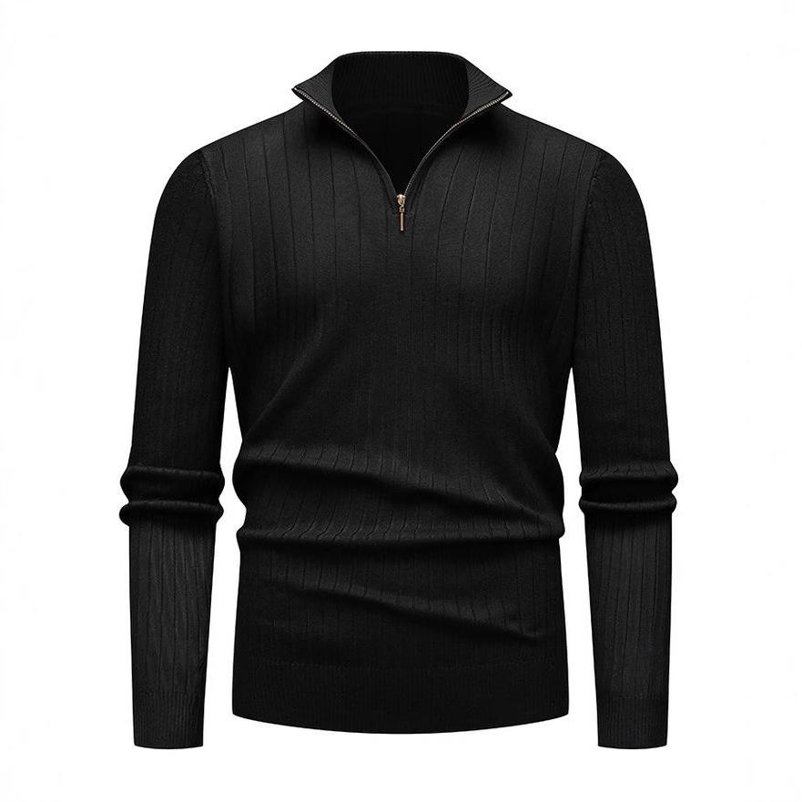 Men's Autumn/Winter Vertical Stripe Half High Collar Zip Knit Sweater