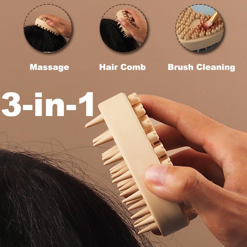 3-In-1 Heart-Shaped Silicone Scalp Head Massager Soft Comb Wet Dry Hair Root Care Makeup Brush Cleaning Shampoo Shower Tool