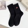 Female Spring and Autumn Solid Color Lace Strawberry Embroidery Boneless Tube Cotton Socks