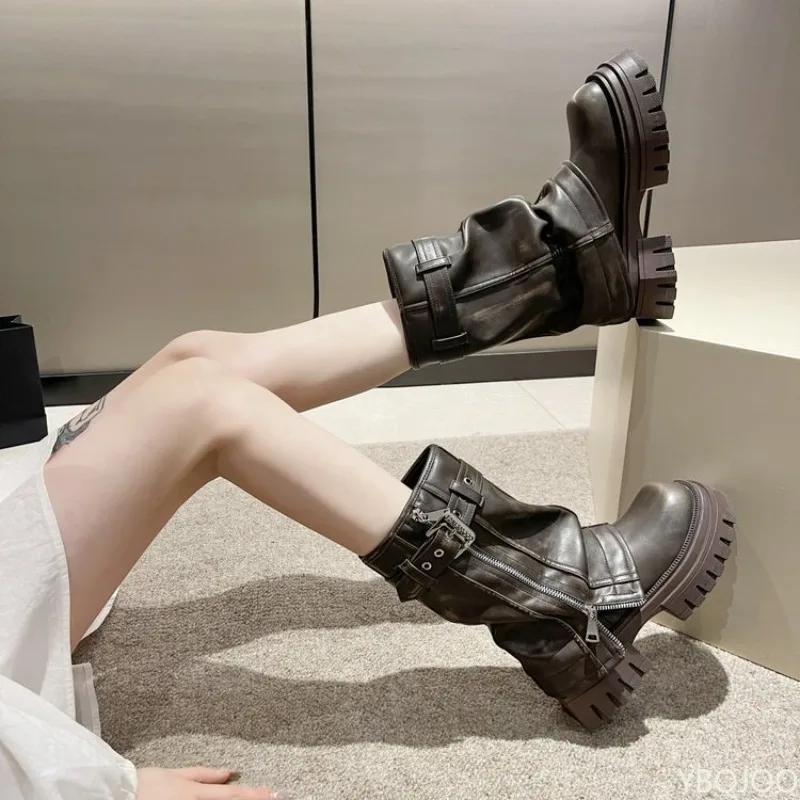 Autumn Winter Fashion Retro Brown Western Cowboy Boots Women's Boots 2026 New Look Slim Thick and Stacked Designer Short Boots