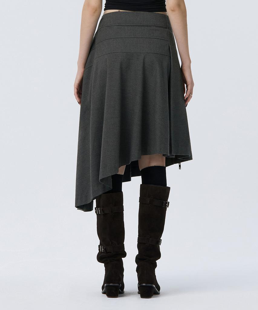 Teulimingbeodeu Pleated Asymmetric Skirt [ Gray ]