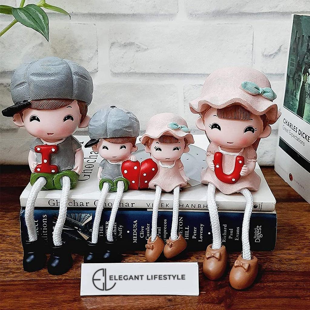 Gift Set Decorative Polyresin Hanging Legs | Family Showpiece Dolls Miniature Figurine Living Room Home Decor Gift Item (4 Pcs Set)