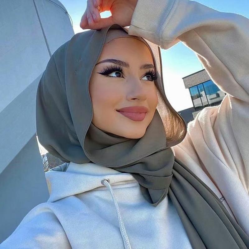 Muzułmańska Chiffonowa Szal Hijab Kobiety Długi Jednolity Kolor Nakrycie Głowy Dla Kobiet Hidżaby Szaliki Panie Muzułmańska Woalka Hidżaby z Jerseyu