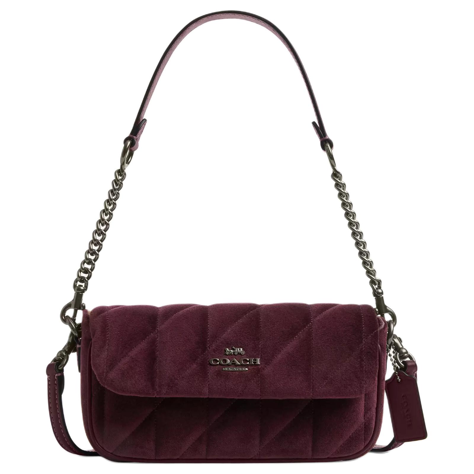 

Coach Hailey 20 Flap Embossed Velvet And Smooth Leather Crossbody Shoulder Bag Small Women bags Burgundy CCE13-QBBUR Basic Set (Bag+Dust Bag)