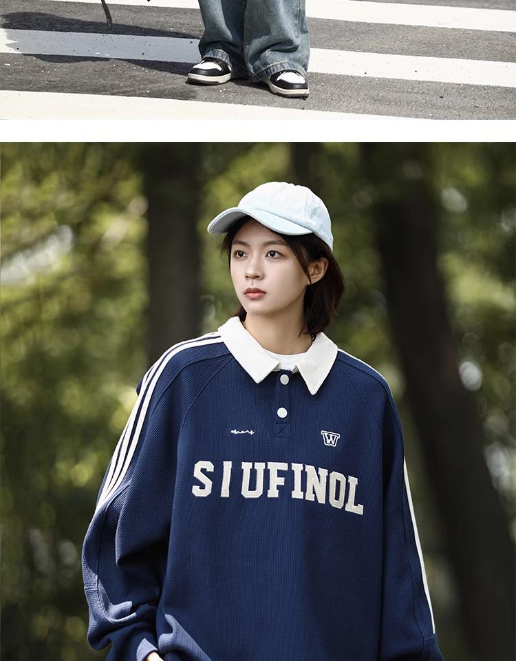 Women's Plus Size Retro Polo Collar Sweatshirt: Loose-Fit, Slimming, Long-Sleeved Top for Spring and Autumn