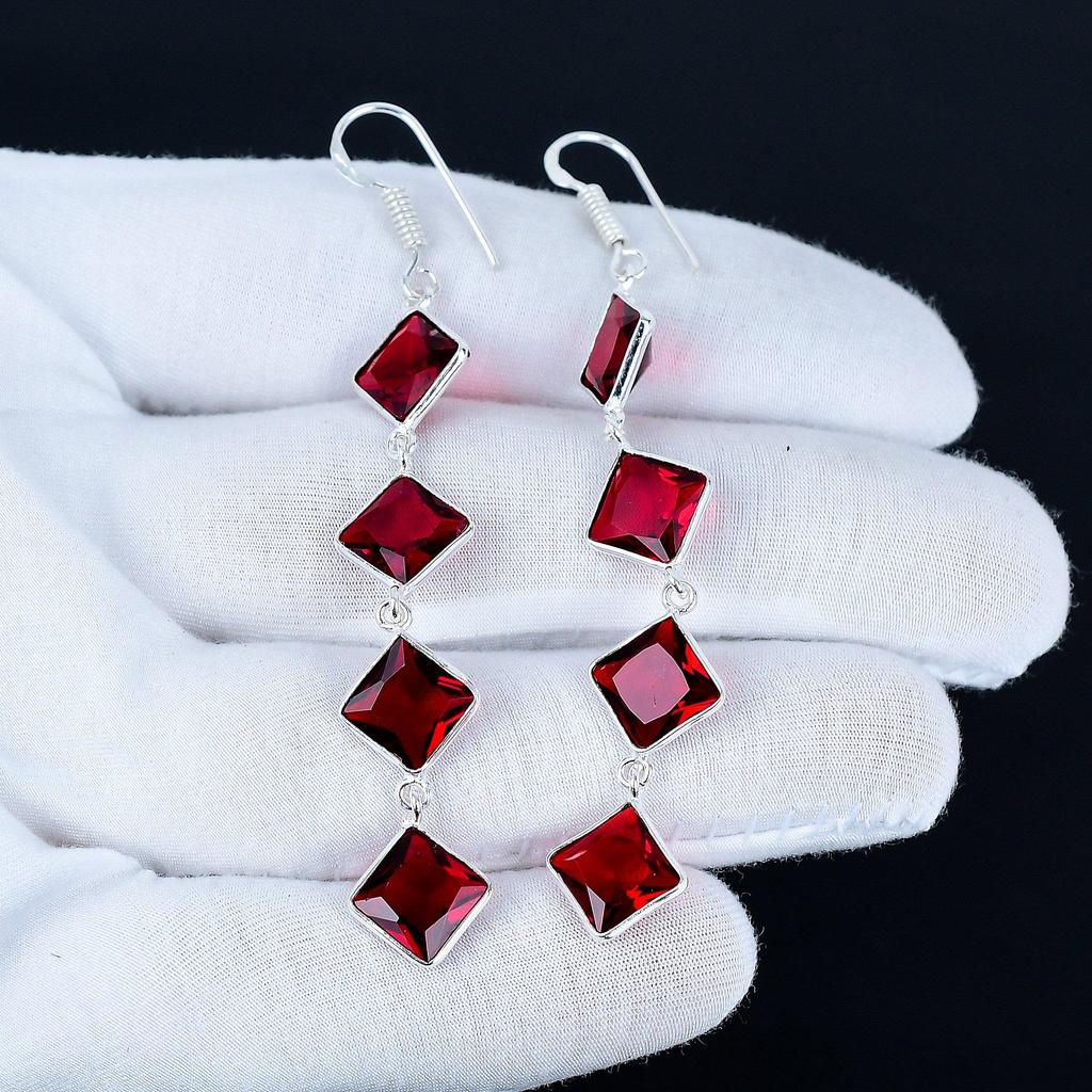 Red Garnet Gemstone Earrings, 925 Sterling Silver Earrings, Handmade Silver Earrings For Gift, Red Garnet Dangle Earrings Birthday Gift