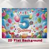 2D 5th Birthday Backdrop with Balloons Lollipop and Cake Kids Party Background