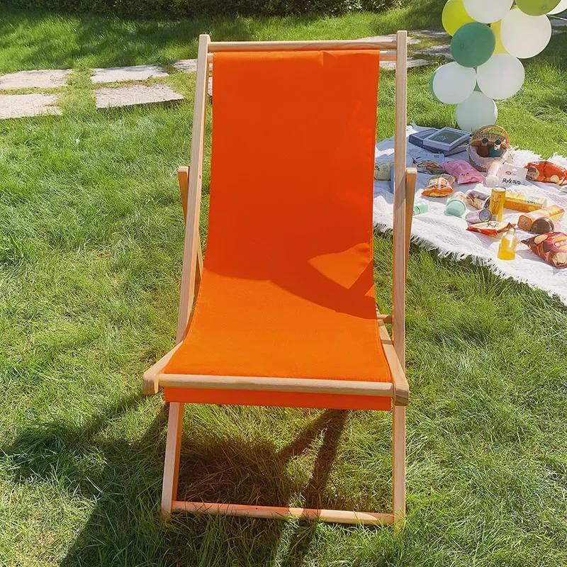 Outdoor Minimalist Beach Chair Modern Luxury Design Wooden Foldable Lounge Oxford Cloth Portable Comfortable Leisure Furniture