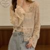 No Inner Wear French Style Lace Cardigan Women Summer New Arrival V Neck Elegant Slim Fit Sheer Outerwear Top With Flare Sleeves