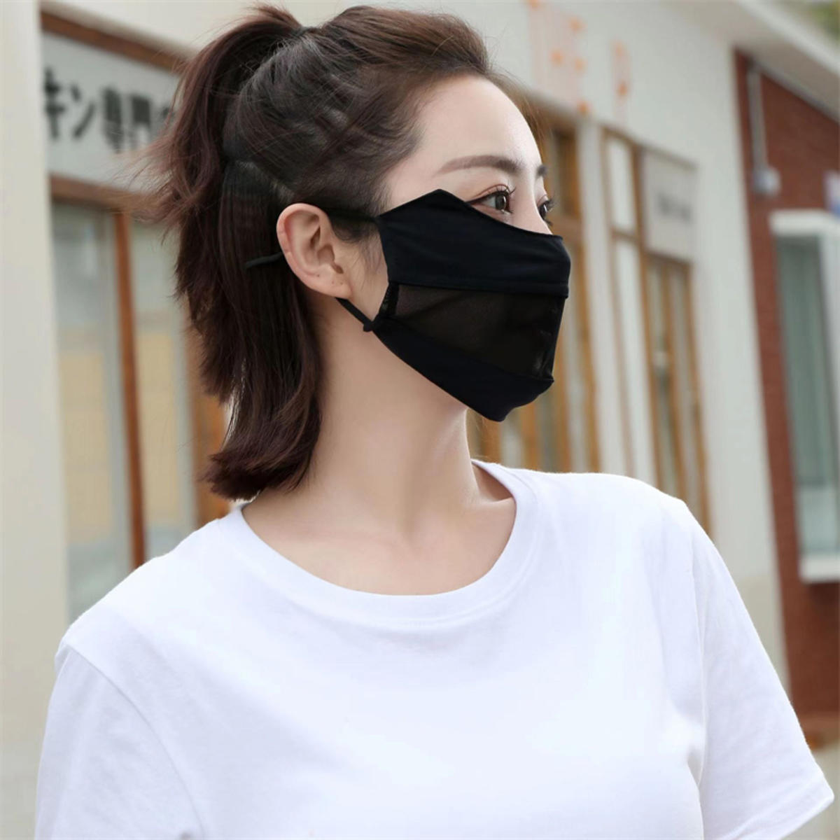 

Mesh Ice Silk Face Scarf Elastic Solid Color UV Protection Anti-uv Face Cover Face Mask Scarves Sunscreen Veil Fishing one size чёрный