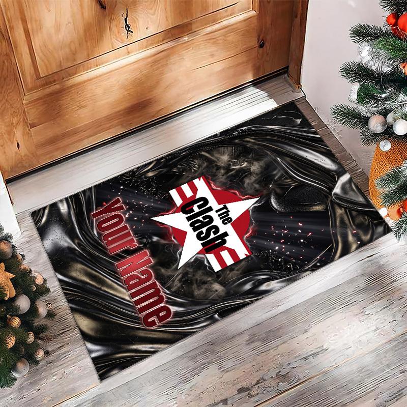 The Clash Crystal Velvet Rug, Custom Name Text Personalized Non‑Slip Floor Mat for Home Decor Gift