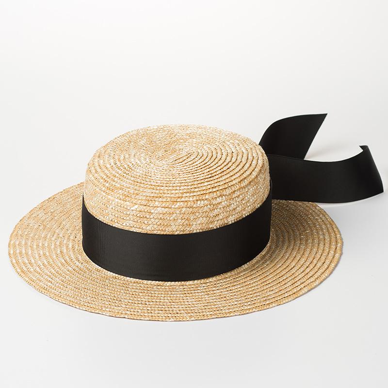 Chapeau Fedora d'été fait main couleur paille à large ruban pare-soleil pour femme