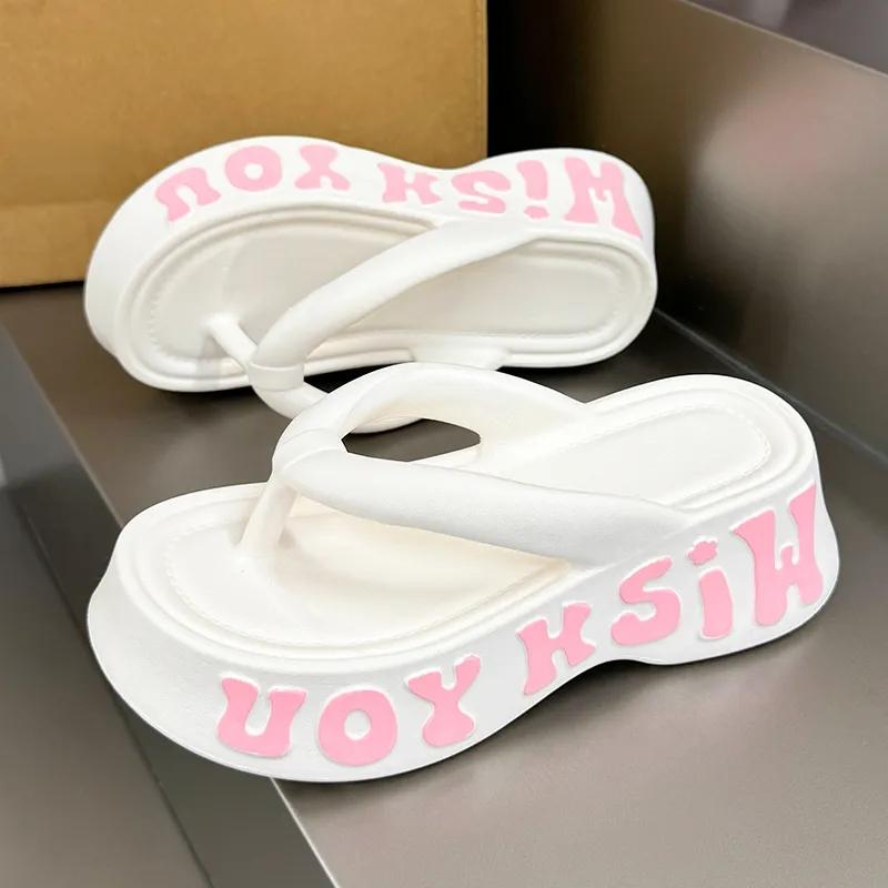 Thick-soled Height-enhancing Flip-flops for Women Fashionable Non-slip Soft-soled Beach Shoes for Summer Wear