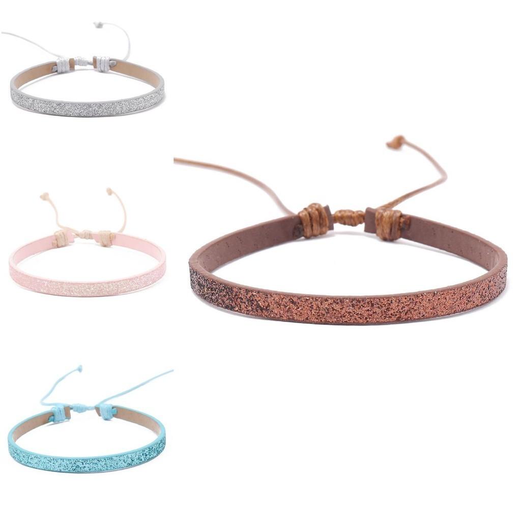 Colorful Sparkly Pu Leather Handmade Pullable Women's Bracelet Simple And Artistic European And American Style