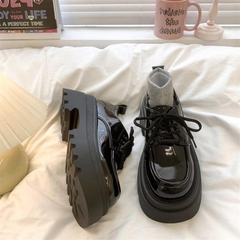 Small leather shoes women's autumn new thick-soled shoelaces soft-soled muffin retro versatile loafer single shoes