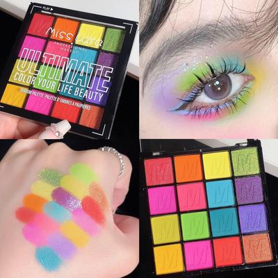 Misslara 16-Color Eyeshadow Palette: Vibrant Shimmer, Glitter, Matte Earth Tones, High Pigment for Children's Stage Makeup.