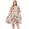 Plus Size Women's Dress Summer Round Neck Short Sleeve Printed Chiffon Dresses