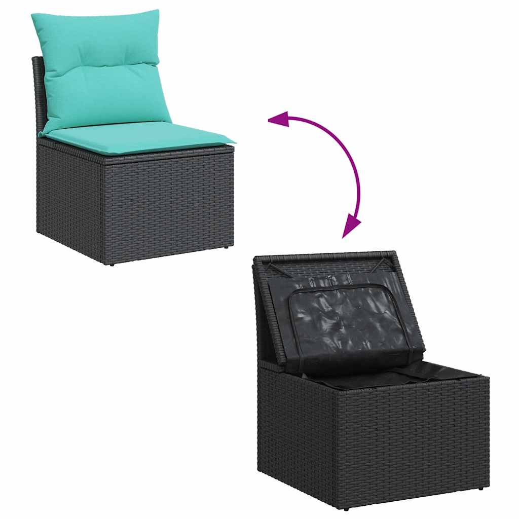 vidaXL 7 Piece Garden Sofa Set with Cushions Black Poly Rattan