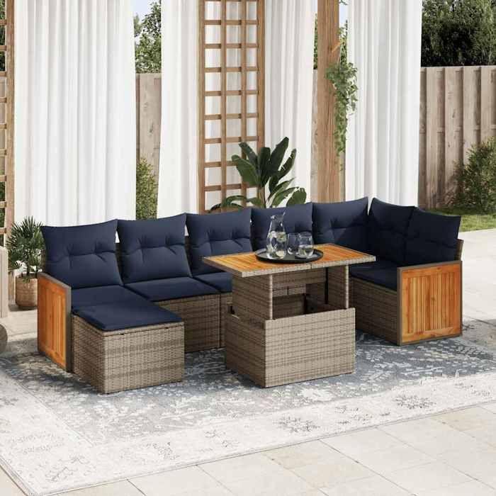VidaXL Garden Lounge Set 8pcs with Brown Cushions Wicker Acacia, Outdoor Sofa Set, Garden Furniture, 3327743