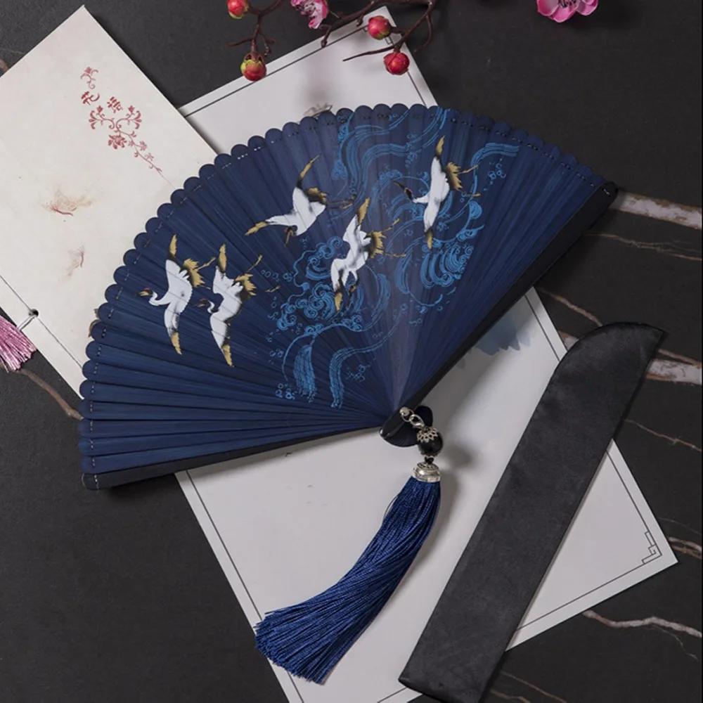 Chinesischer Stil Japanischer Klassischer Faltfächer Antiker Stil Schwarzer Faltfächer für Damen Handgefertigt Exquisite Handfächer