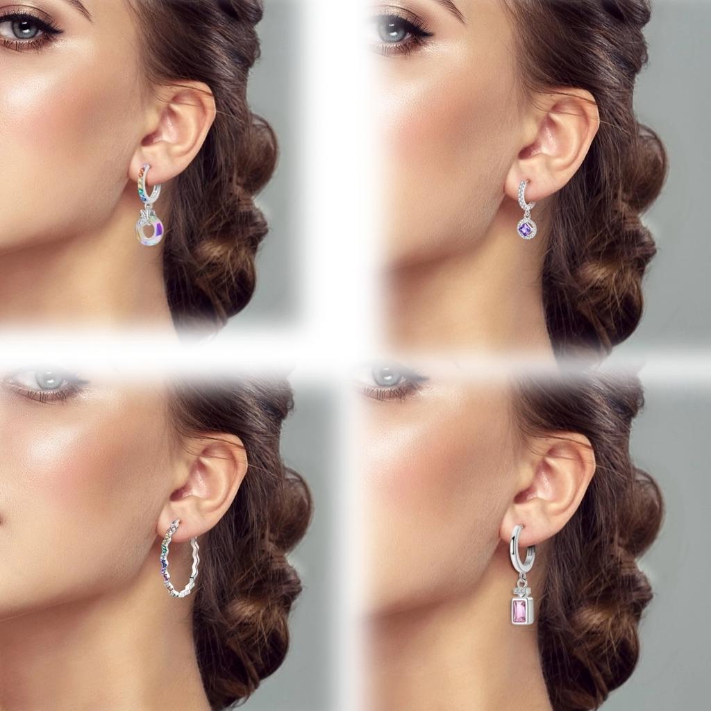 Purple Zircon Hoop Earrings 925 Silver U-shaped Liquid Metal Love Heart Fashion Earrings For Women Jewelry