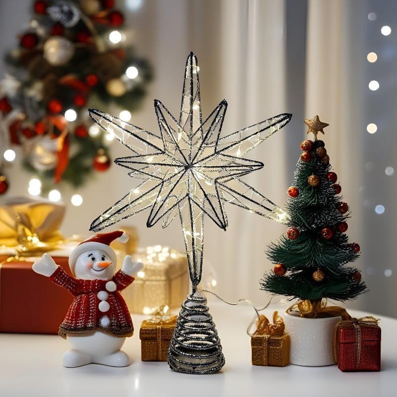 1Pcs Christmas Home Party Decoration Christmas Tree Toppers Star With Led String Lights Ornaments For Festival Party New Year