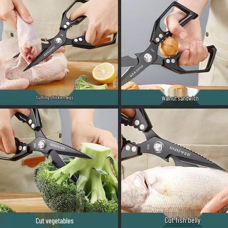 Multi-functional Kitchen Shears - Heavy-Duty Stainless Steel for Cutting Chicken Bones, Premium Food-Grade Large Size.