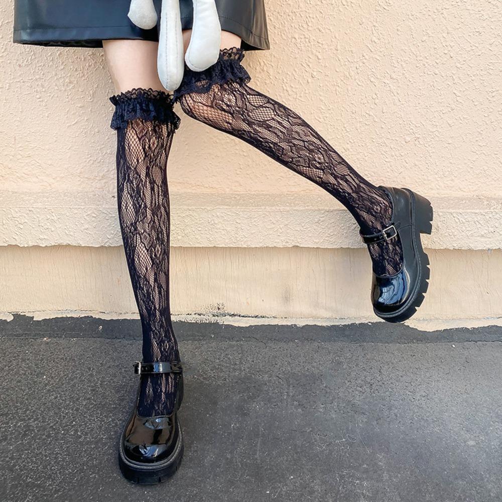 

Sweet Lolita JK Socks Сітчасті шкарпетки середньої довжини Нові довгі шкарпетки до середини ікри чорний