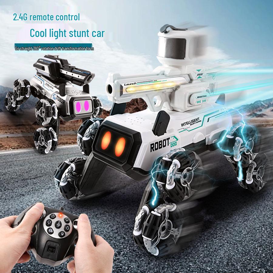 Jucărie Câine Acrobatic cu 8 Roți Transfrontalieră: Jucărie Inteligentă Electrică Deformabilă, cu Telecomandă, Pistol cu Apă, Cățărare