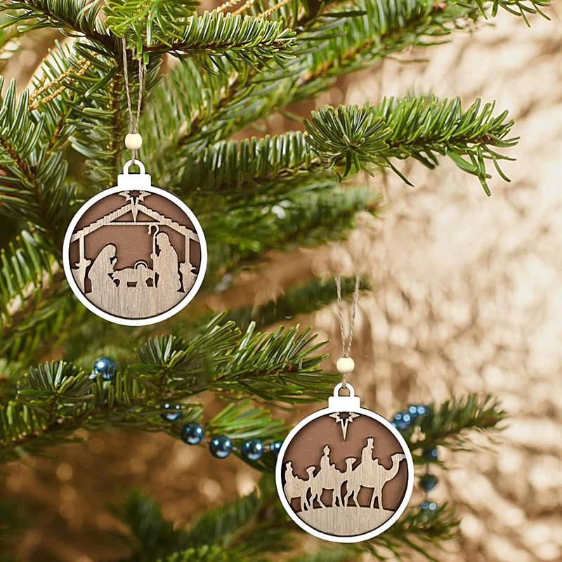 Nativity Scene Pendant Wooden Hollow Pendant Decor Lovely And Delciate Jesus Birth Ornament For Christmas Tree Home Decoration