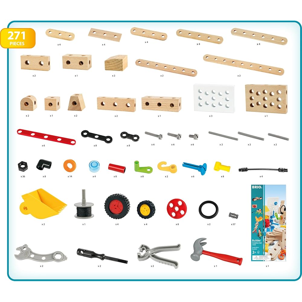 BRIO Builder Creative Set 271 Pieces Wooden Toy for Ages 3 and Up Construction Playset