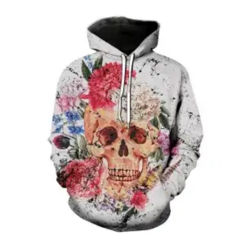 Autumn Skull Halloween Digital Printed Sweatshirt Fashion Thin Men's Pullover Hoodie