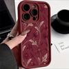 A Burgundy Floral with Light Brown Branches And Leaves Case For iPhone 17 Air 16 15 14 13 12 11 Pro Max XS XR X 7 8 Plus Cover