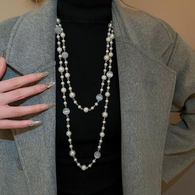 Layered Pearl Necklace Simulated Pearl Chain Necklace New Sweater Necklace  Lady Wear