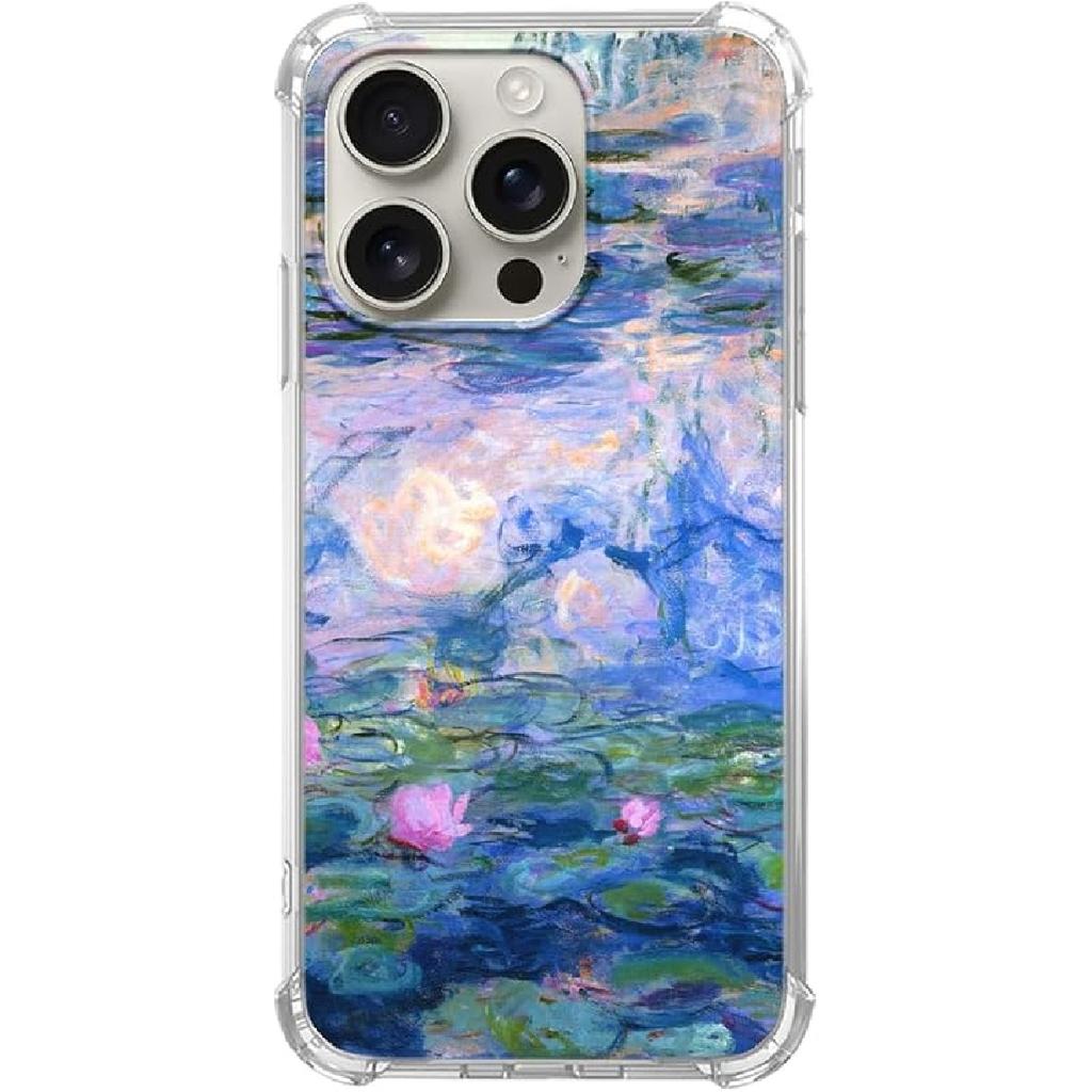 Water Lilies Aesthetic Phone Case Compatible with iPhone 16 Pro, Vintage Oil Painting Art Phone Case for iPhone 16 Pro, Cool Trendy TPU Bumper Case
