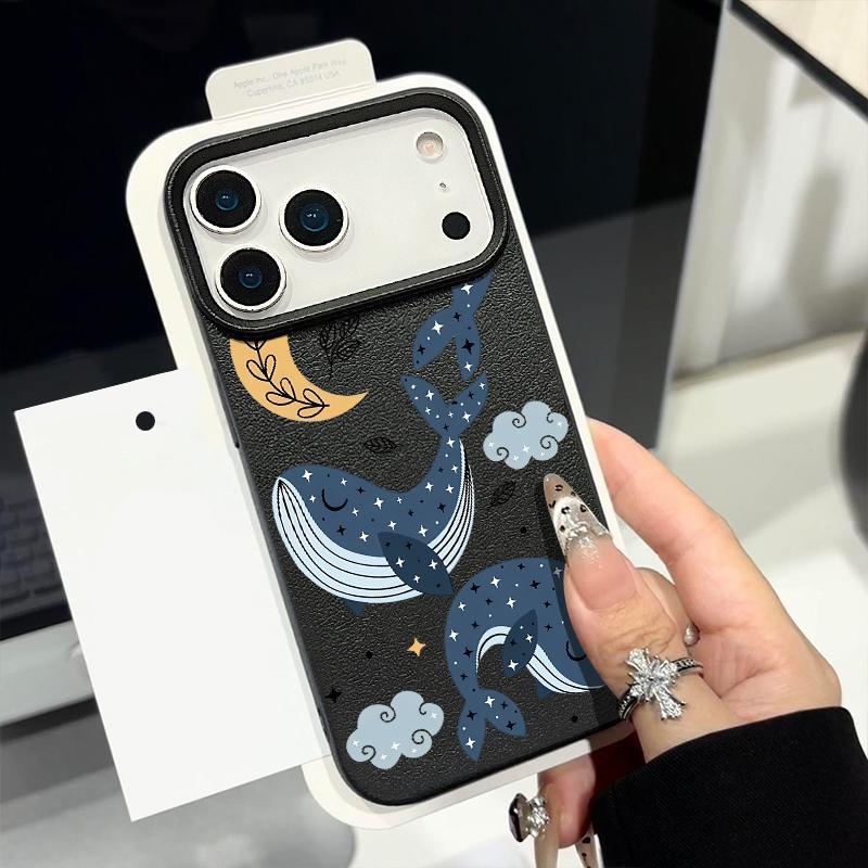 Měkký kryt s motivem velryby pro iPhone Air 17 16 Pro Max 15 14 13 12 Pro Max 11 16e nárazuvzdorný silikonový kožený texturovaný kryt