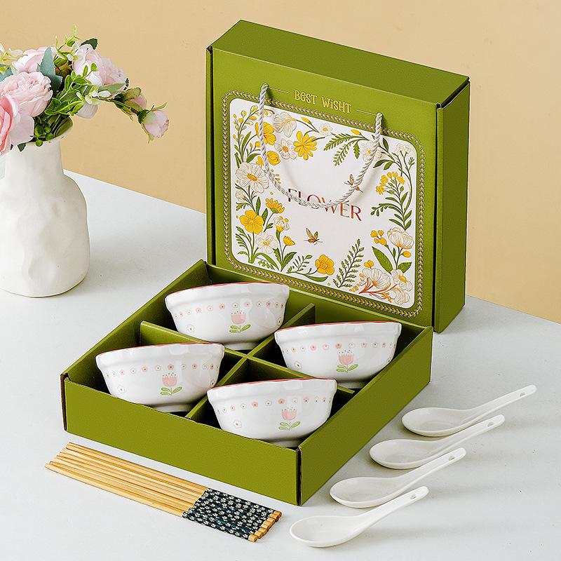 Tulip Ceramic Tableware Set: Includes Bowl, Plate, and Spoon for Housewarming or Wedding Gift.