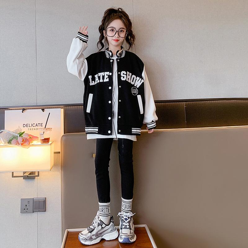 

Бейсбольная куртка Colorblock для девочек — повседневная куртка с буквами в корейском стиле на весну/осень для больших детей 2025 г. 120 cm