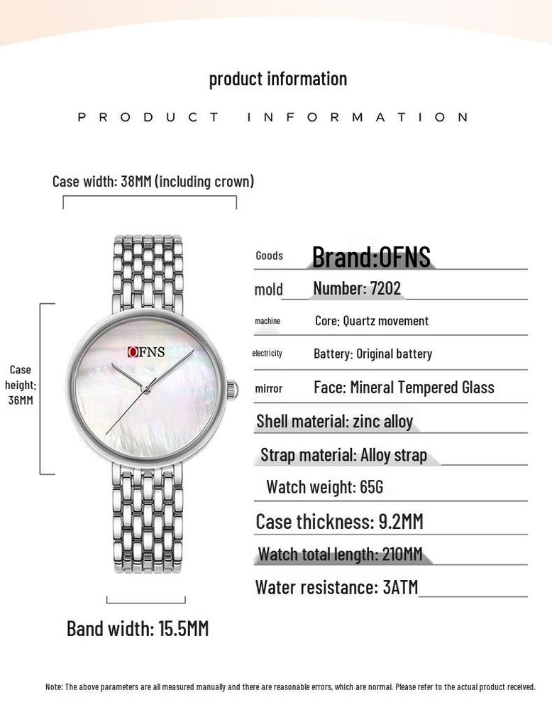 OFNS Women's Ultra-Thin Fashion Quartz Watch: Simple, Trendy, Casual, and Waterproof Design Without Hour Markers