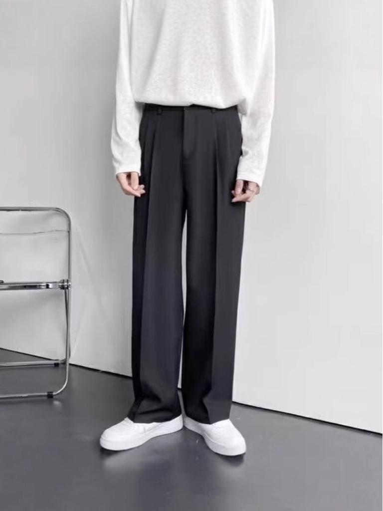 Men's High-End American White Loose Straight-Leg Floor-Length Versatile Dress Suit Pants