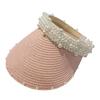 Wide Brim Sun Hat Pearl Decorated Straw Hat Imitation Pearl Beach Hat  UV Protection