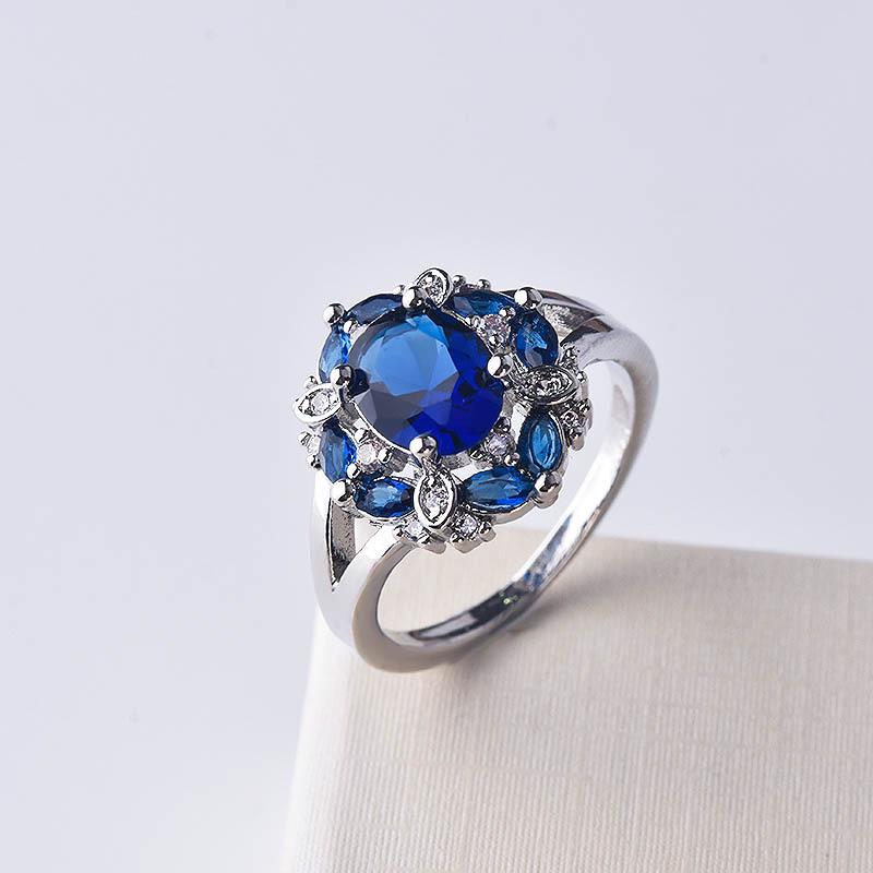 

Элегантное кольцо Zhenrong с голубым драгоценным камнем - посеребренные украшения для европейских и американских женщин