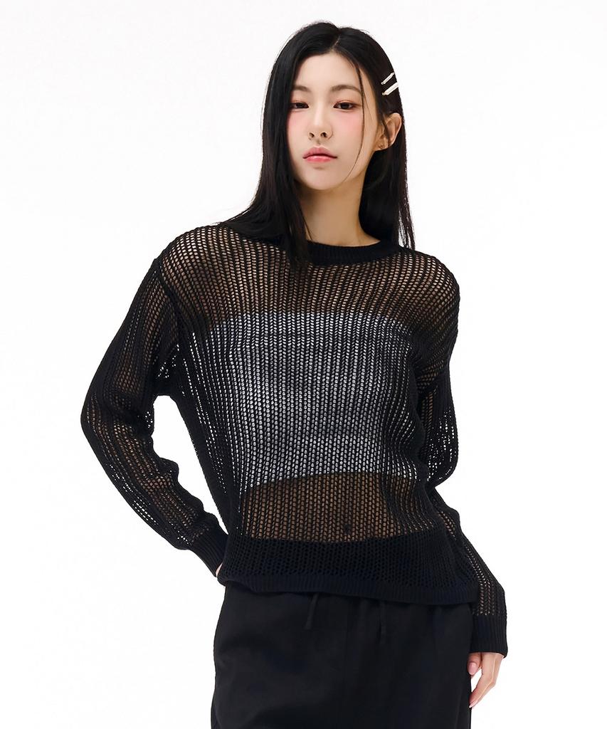 CHASECULT Women'S Net Knit Sweater - Black