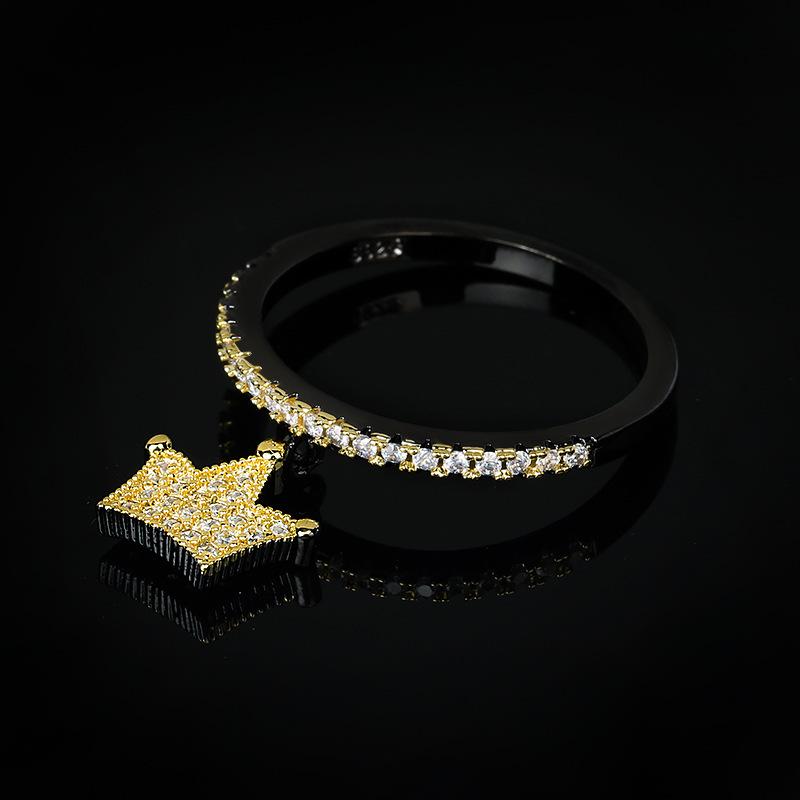 Personalized Pendant Ring Women S Black Gold Ring With Zircon Micro Two-Color Plating no. 6