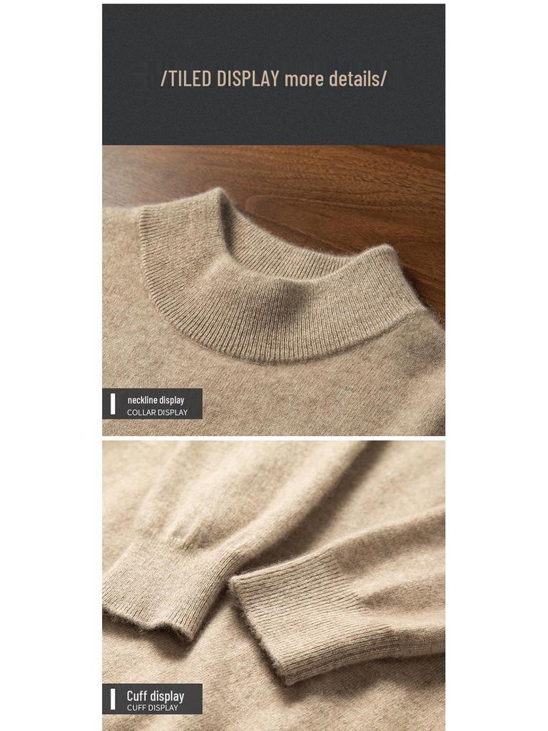 Men's 100% Pure Cashmere Half-High Collar Knit Sweater - Business Casual Long Sleeve Pullover