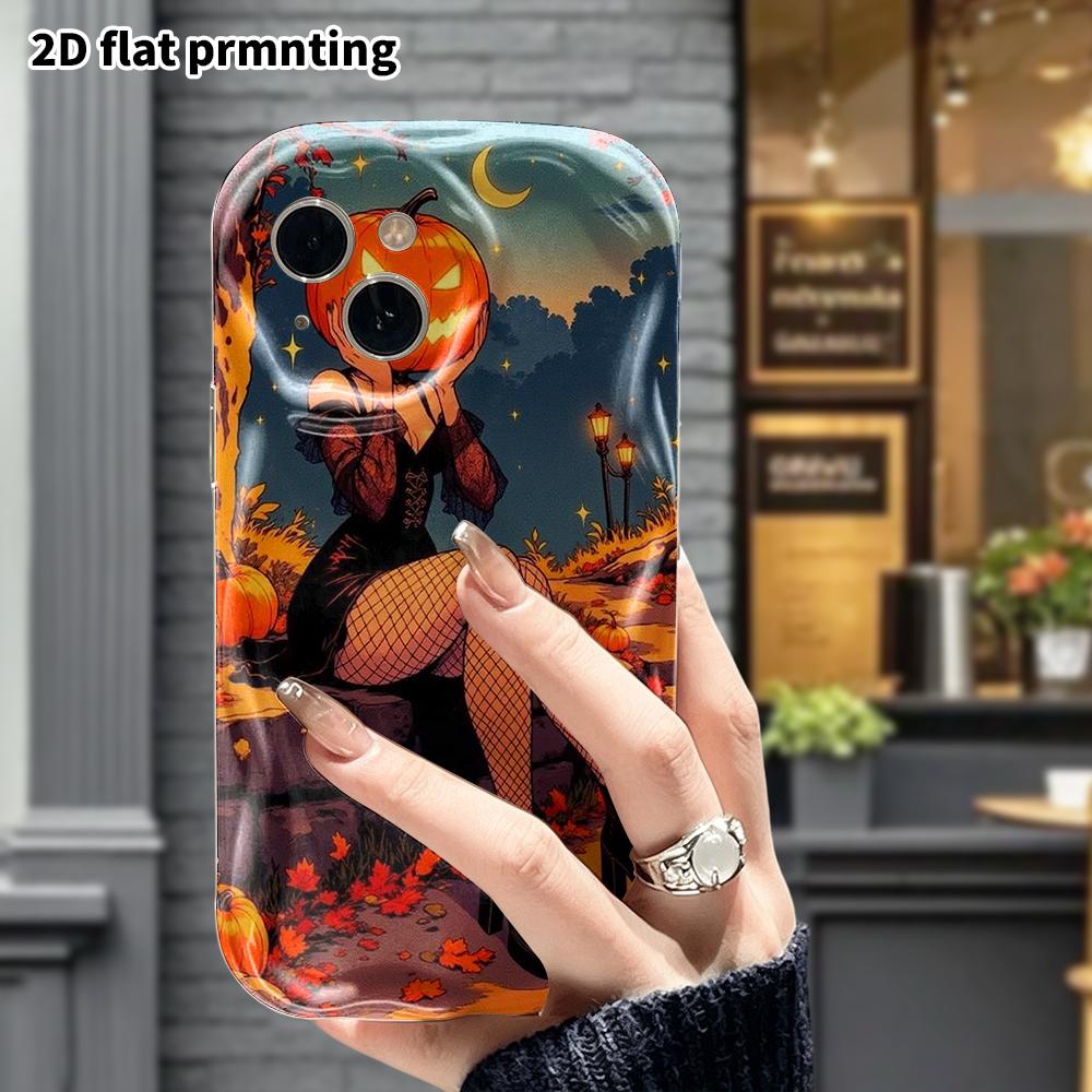 Phone Case: 2D Flat Design, Suitable for iPhone 18, 17, 16, 15, 14, 13, 12 Pro Protection, Phone Decoration, Pumpkin Head Girl, Halloween and Christma