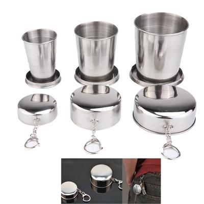 Stainless Steel Camping Folding Cup With Keychain Traveling Outdoor Hiking Portable Cup