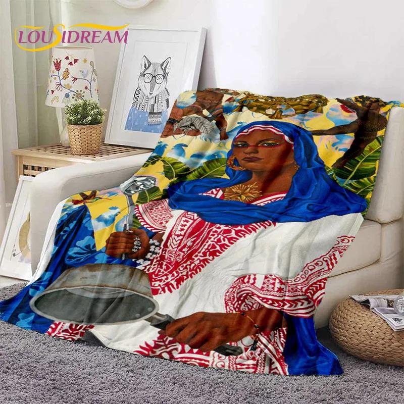 Cartoon Africa Ethiopian Custom Painting Art Soft Flannel Blanket for Bed Bedroom Sofa Picnic,Throw Blanket for Outdoors Leisure