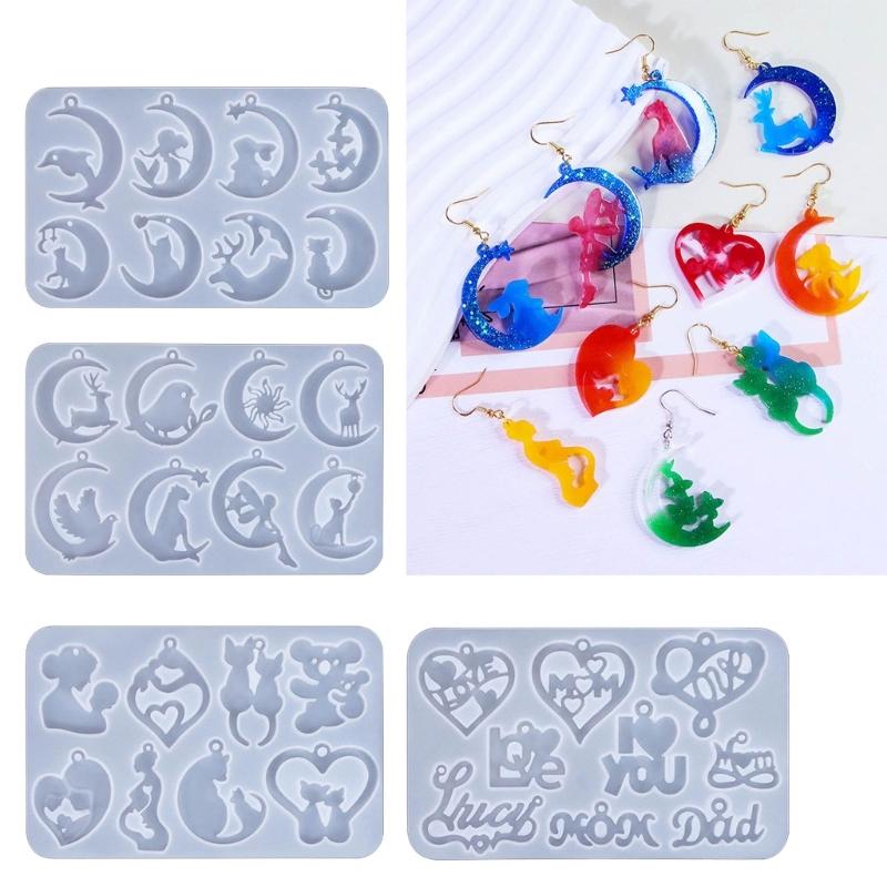 Unique Earring Resin Molds Jewelry Casting Mold Stars Heart Moon Silicone Pendant Mould DIY Craft Keychain Jewelry Charm
